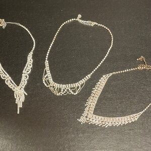 3 Princess Silver Tone and Gold Tone with Rhinestones Vintage Chokers